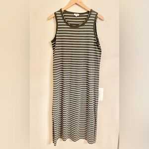 LA MIEL Gray and White Striped Midi Dress Sz Medium - EUC